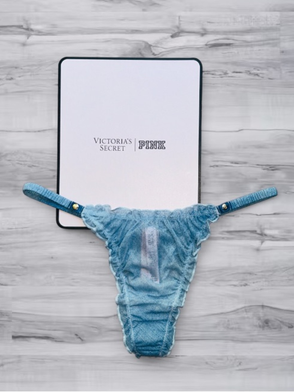 💙 Denim & Ruffles V-String Thong Victoria Secret Small NWT